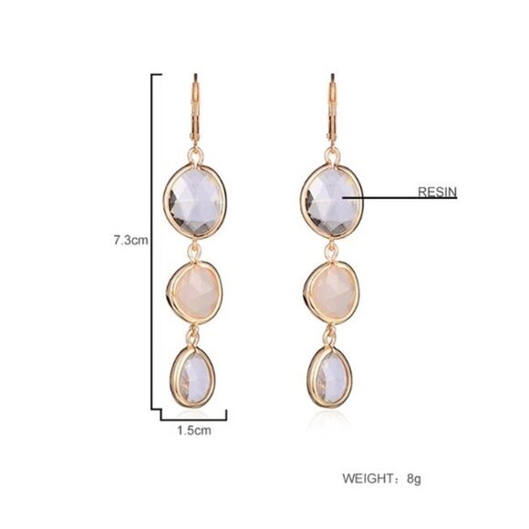 3 Crystal Dangle Drop Earrings Gray Blush - Picture 6 of 7